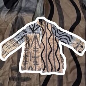 Vintage Kay Chapman Silk Blouse Made in USA Abstract Print Top Shoulder Pads M